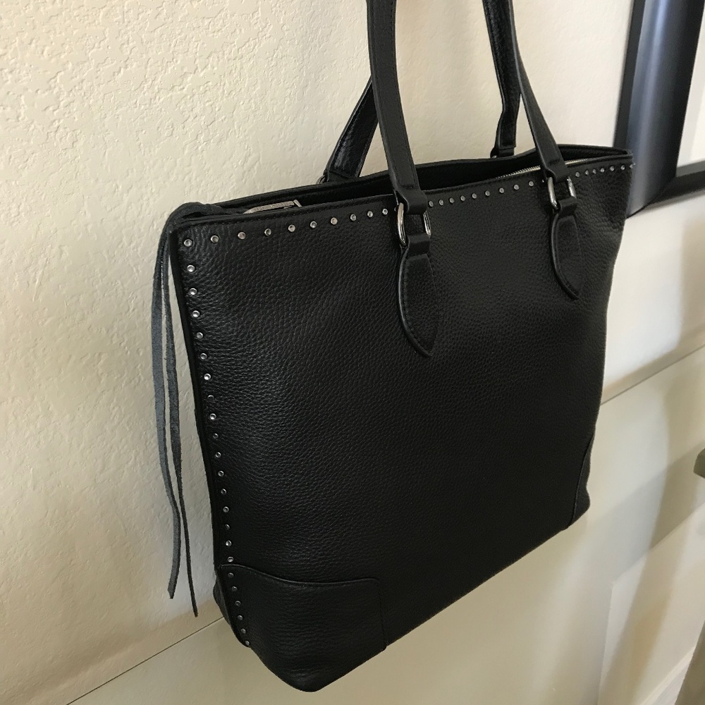 SOLD”NEW" REBECCA MINKOFF BLACK LINED TOTE - Picture 2 of 8
